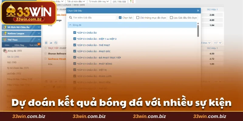 Dự đoán kết quả bóng đá với nhiều sự kiện